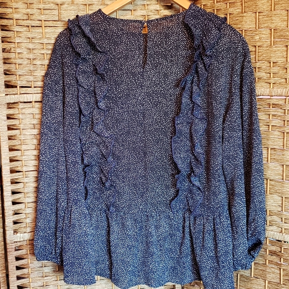 SOLD - H&M Mini Polka Dot Ruffled Blouse Navy Blue - Picture 2 of 5